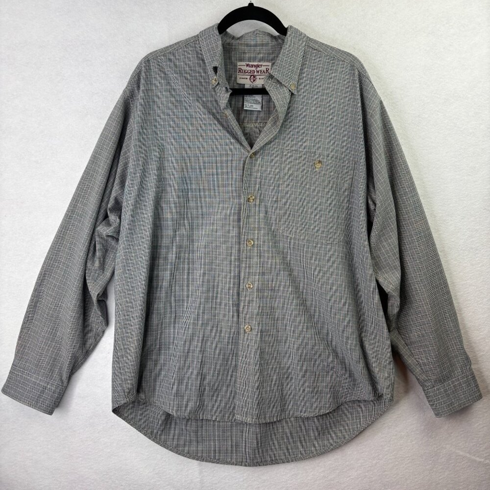 Wrangler Rugged Wear Mens Shirt XL Hounds Tooth Pattern Button Down Long Sleeve